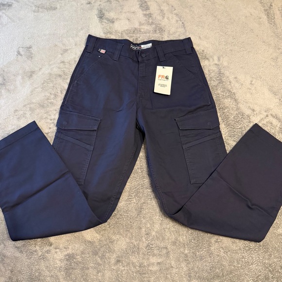Carhartt FR Flame Resistant Rugged Flex Canvas Cargo Pants Navy 32x32 BN3574-FRM - Picture 1 of 5